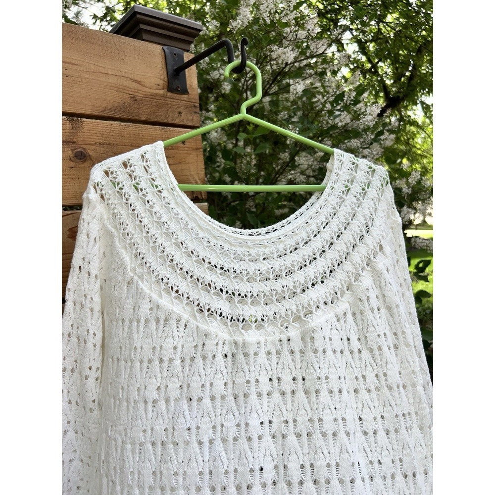Melia XL Crochet Knit Sweater White Boho Beachy Open Knit Cotton Blend - Picture 4 of 10